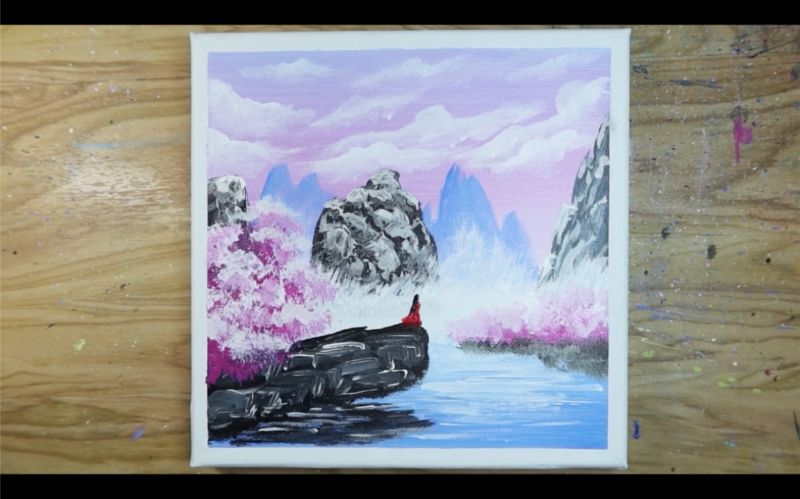 唯美古风风景画/唯美山水画/初学者学习绘画入门教程/丙烯颜料#160哔哩哔哩bilibili