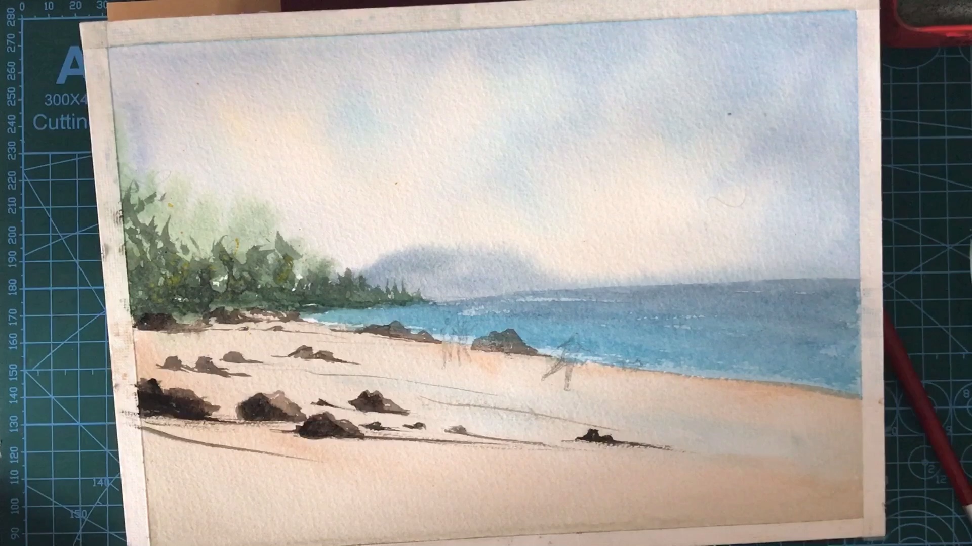 水彩风景-海边的沙滩