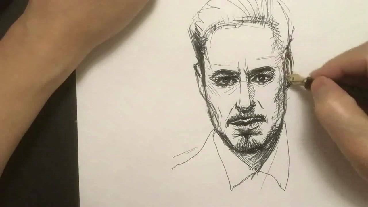 钢笔画人像-《复仇者联盟》小罗伯特·唐尼 钢铁侠 robert downey 3