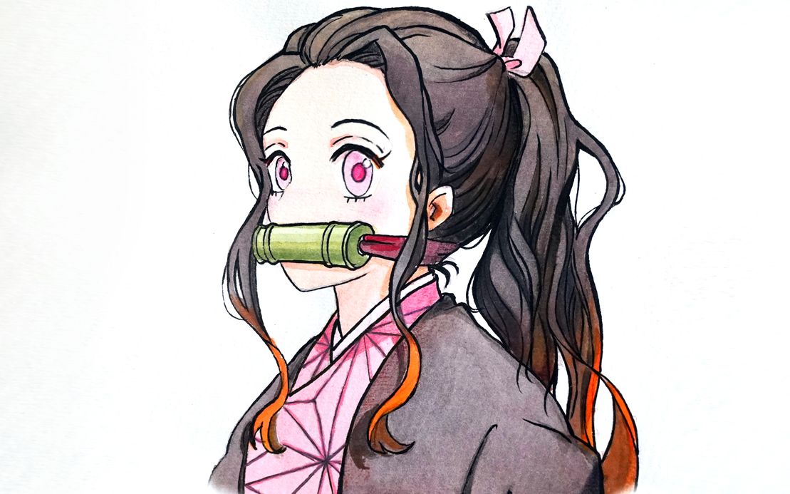 【水彩手绘】高马尾祢豆子 水彩初学者翻车记录.