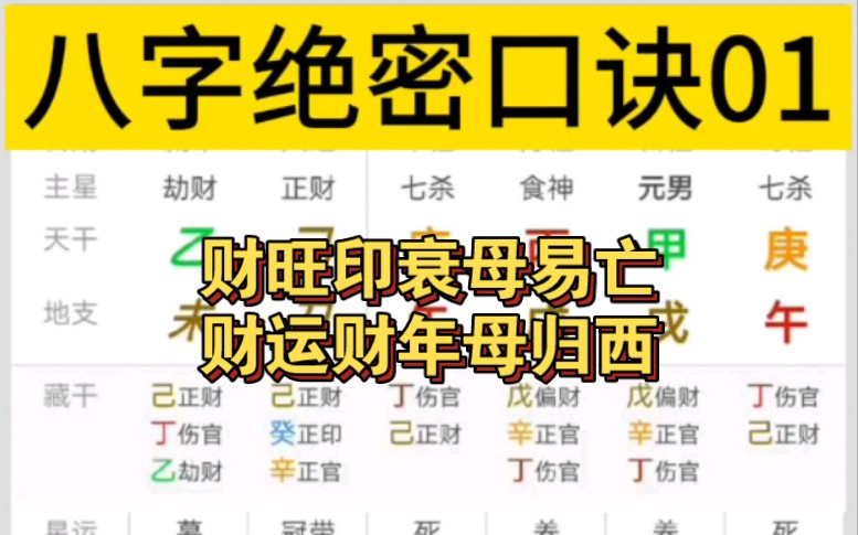 八字绝密口诀第01招:财旺印衰母易亡,财运财年母归西~哔哩哔哩bilibili