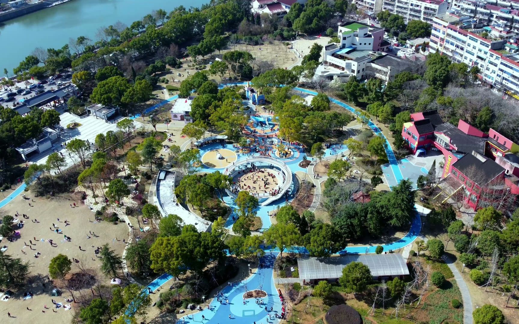 航拍浙江永康龙川公园,无人机环绕自动拍摄