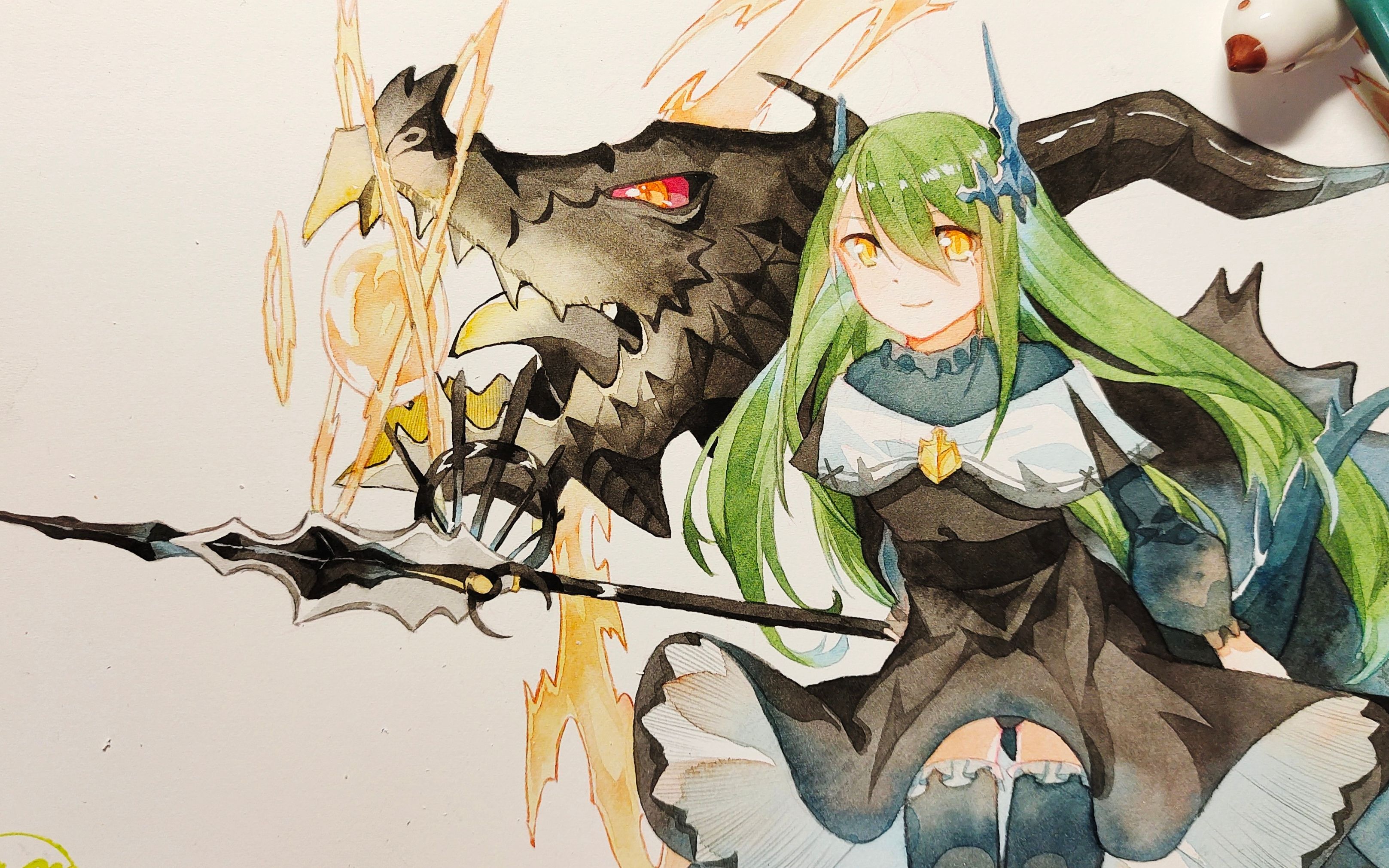 【水彩过程】翡翠的龙姬