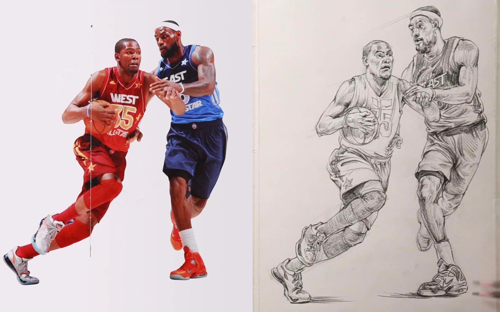 中级组合速写两个男青年打篮球 北京华艺名画室_哔哩哔哩_bilibili