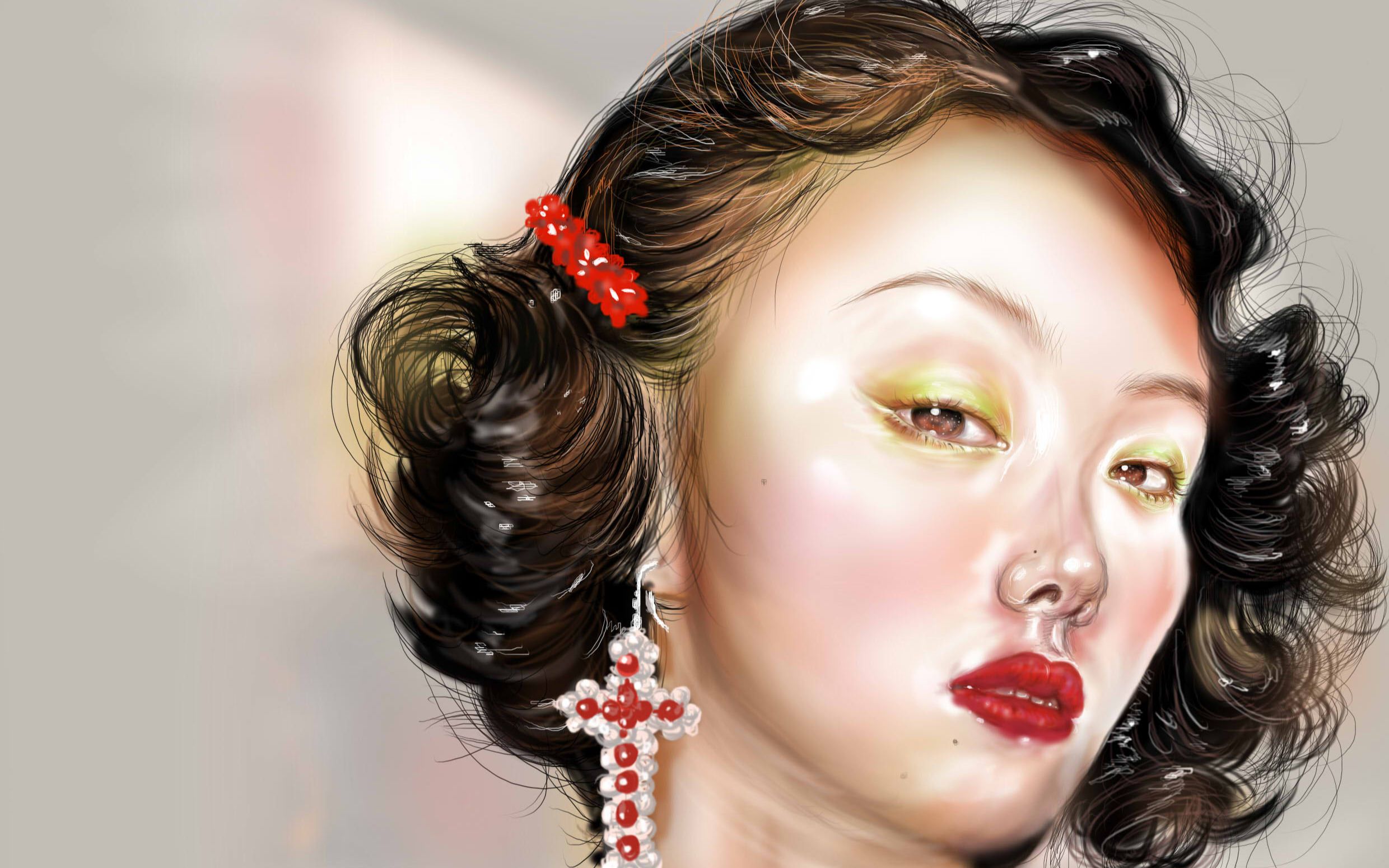 原创:sai软件板绘厚涂练习过程视频,复古港风女性头像.