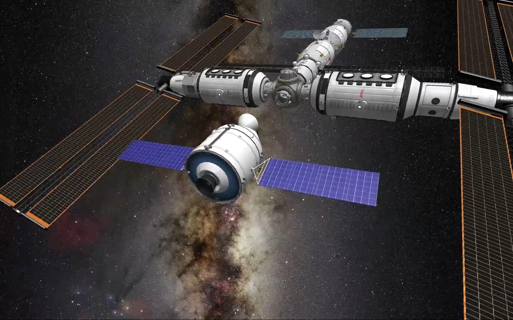 动画模拟:2022年新一代载人飞船与天宫空间站交汇对接