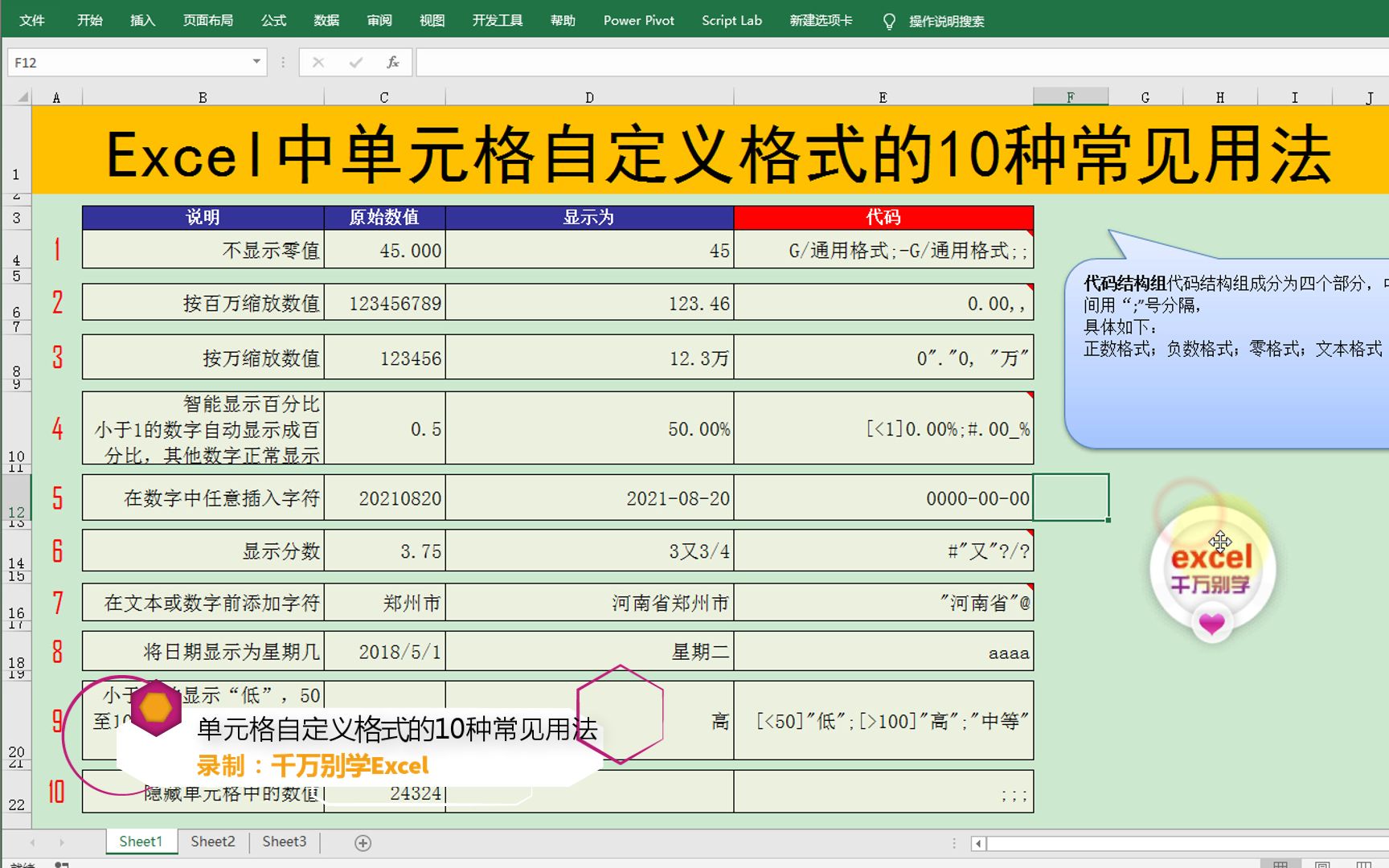 Excel单元格自定义格式的10种常见用法哔哩哔哩bilibili