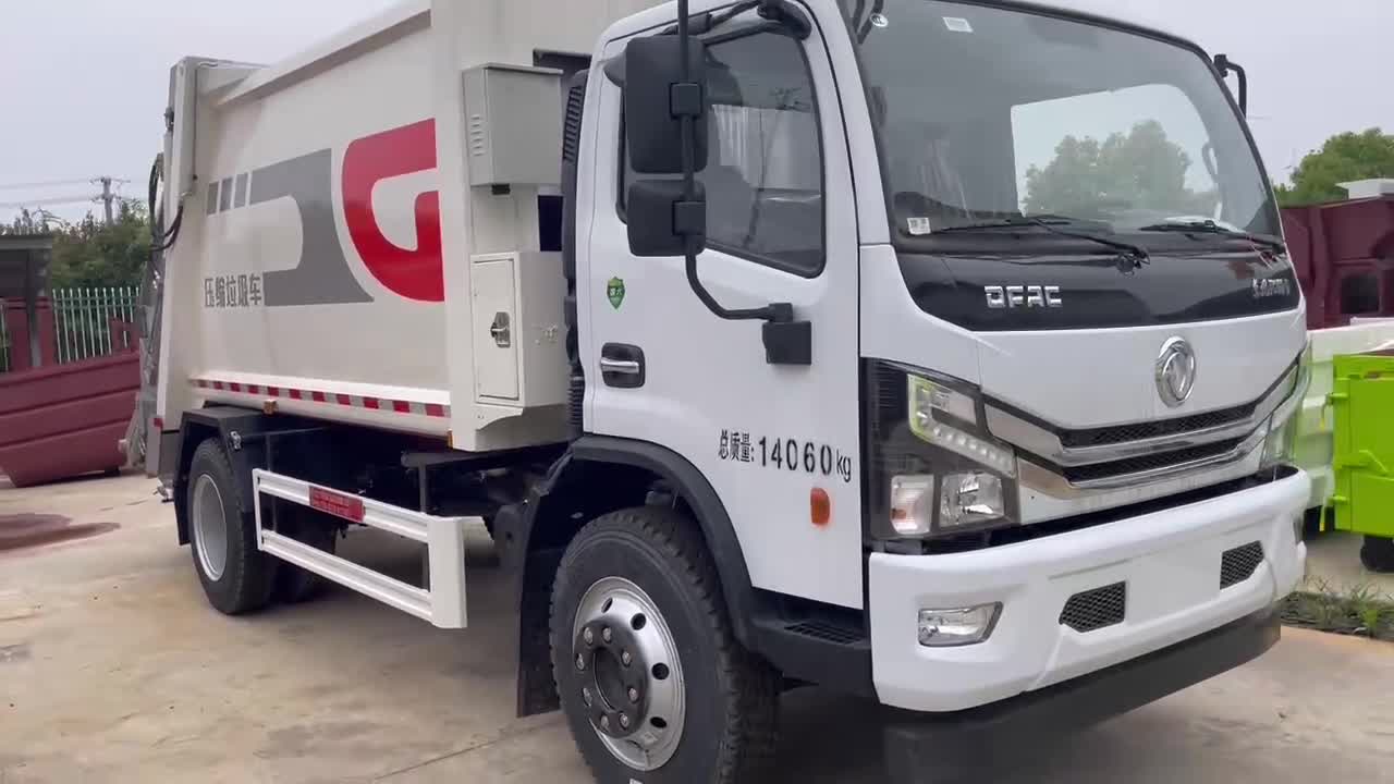东风大多利卡国六8-12方后装压缩式垃圾车-大型物业挂桶垃圾车