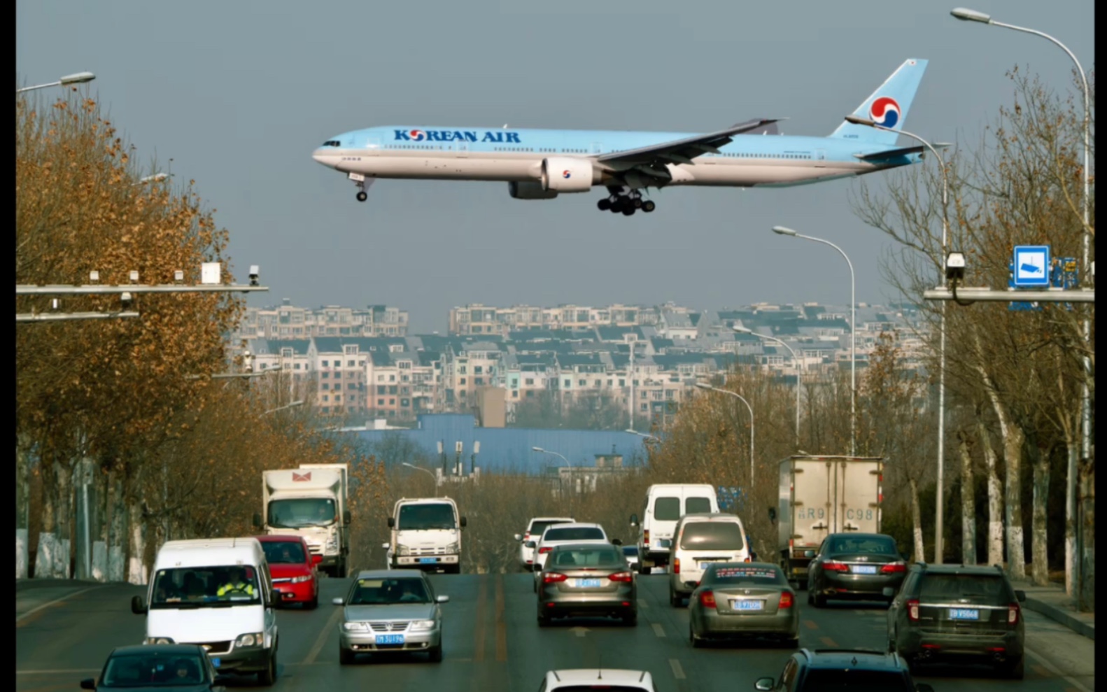 飞机与交汇,大连周水子机场实拍