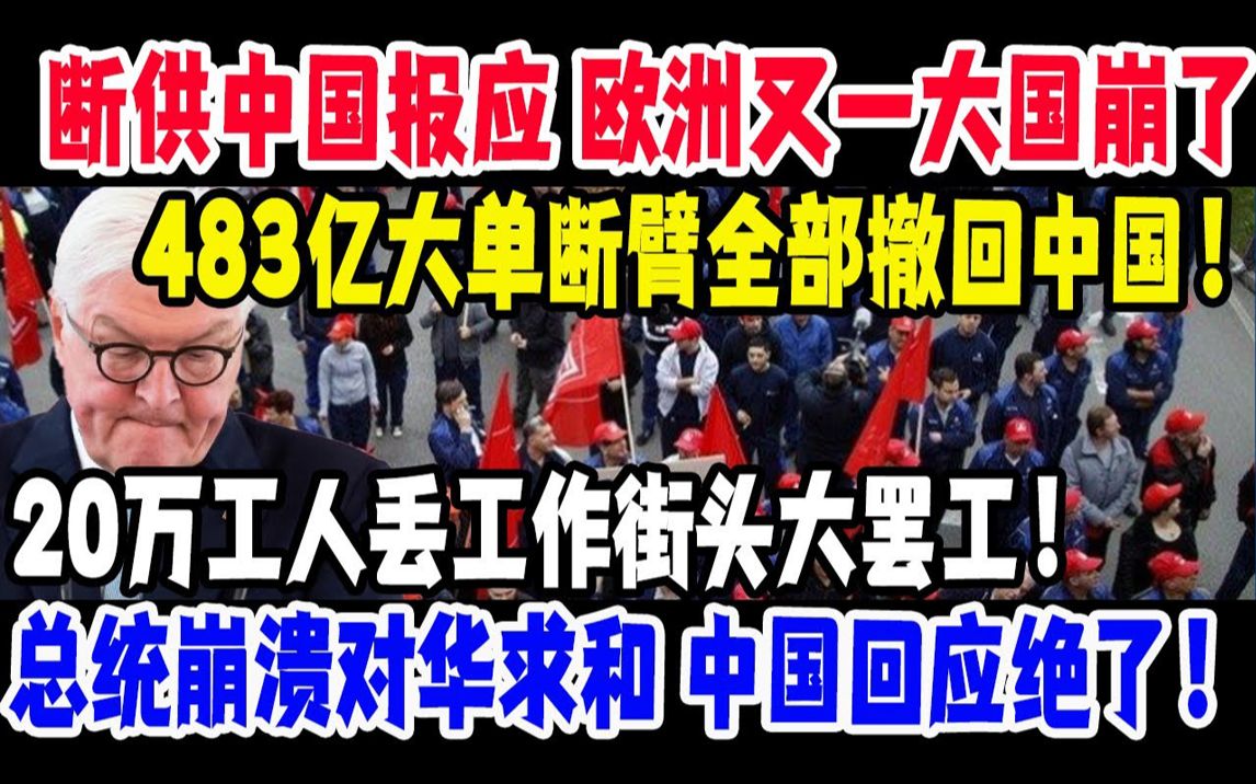 断供中国的报应,欧洲又一大国崩了,483亿大单断臂全部撤回中国,20万工人丢工作街头大罢工,总统崩溃哔哩哔哩bilibili