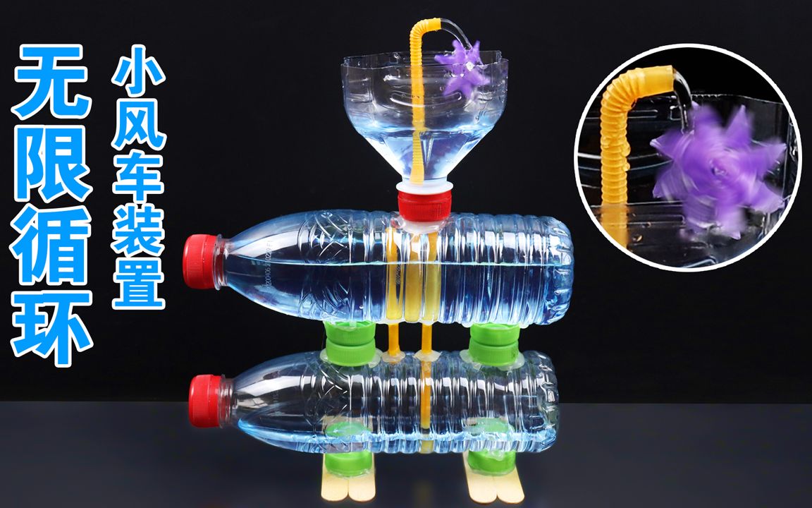 创意手工:用塑料瓶做出无限循环小风车?不用电和马达!