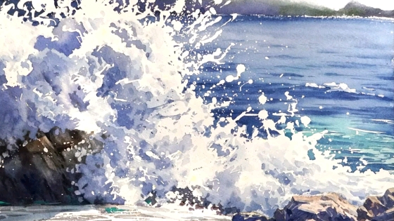 水彩】NO283《海浪》四开水彩风景视频_哔哩哔哩_bilibili