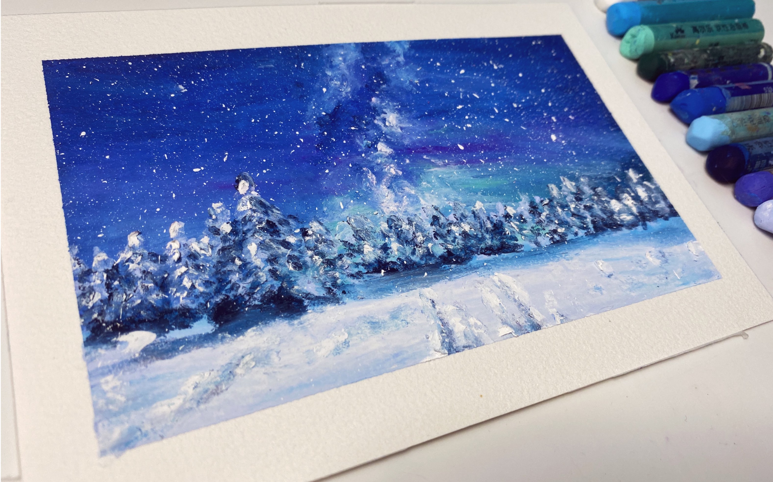 【油画棒】极光星空雪景,享受画画