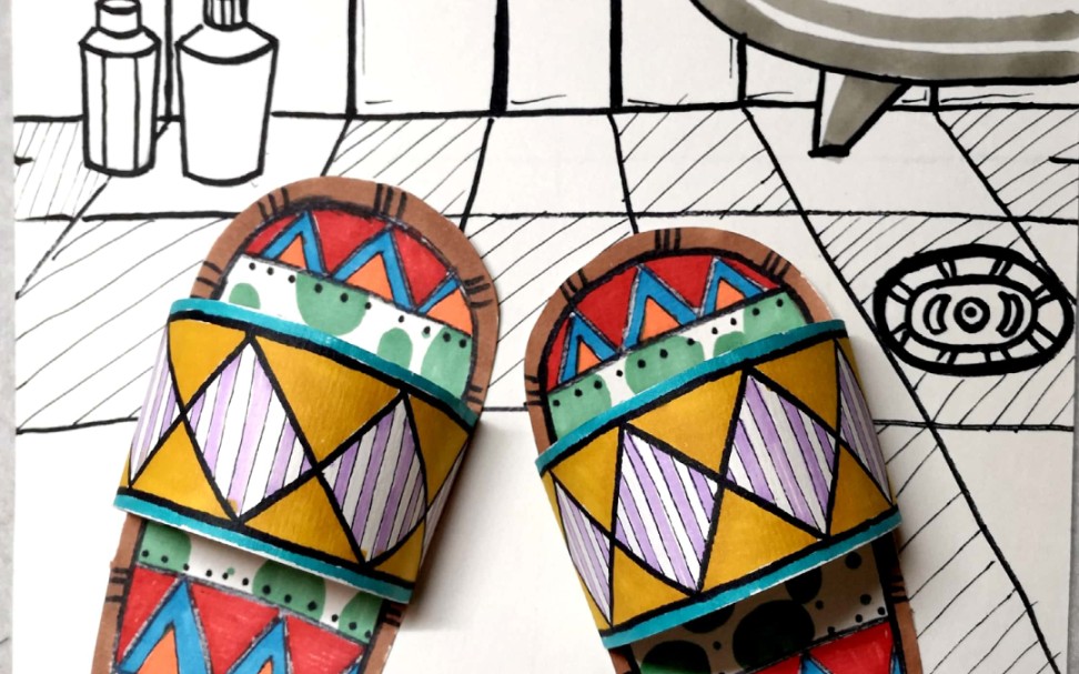 九色鹿少儿美术线上课程线描可爱的小拖鞋