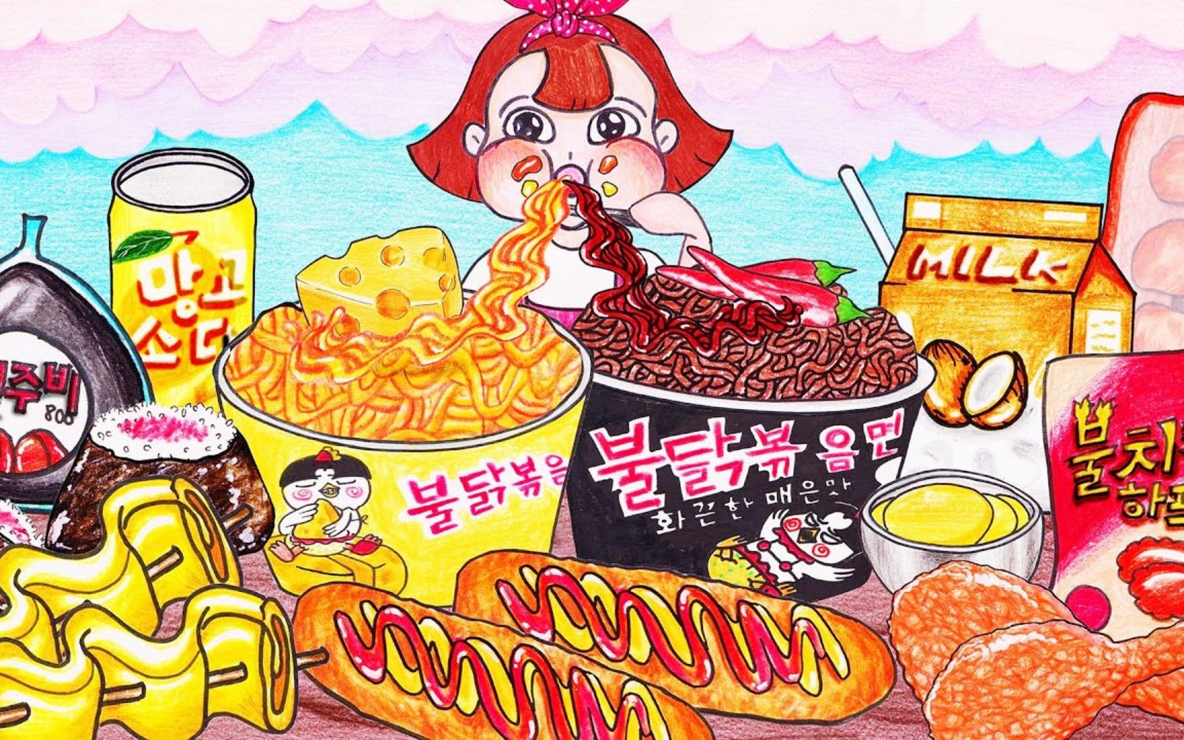 趣味定格动画:朵朵在商场购买2种口味的火鸡面,她会喜欢哪款?