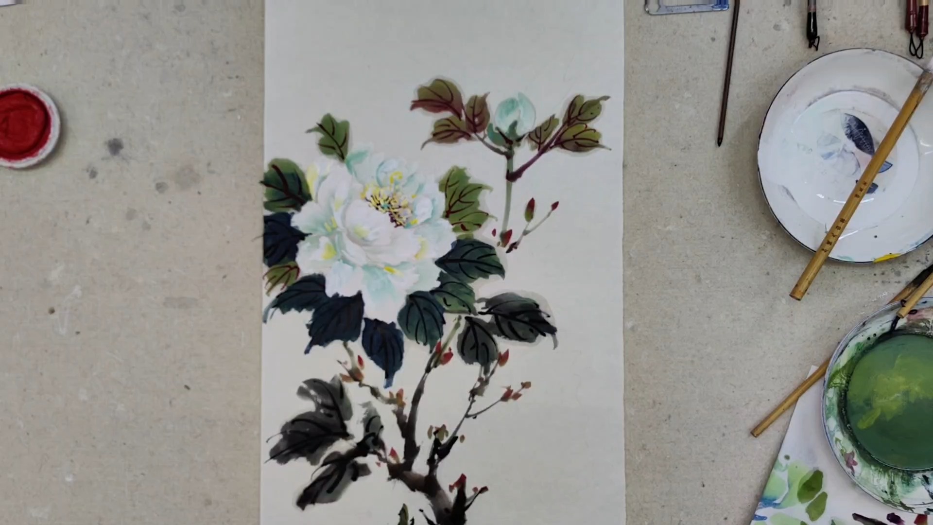 《花开富贵》白色牡丹国画