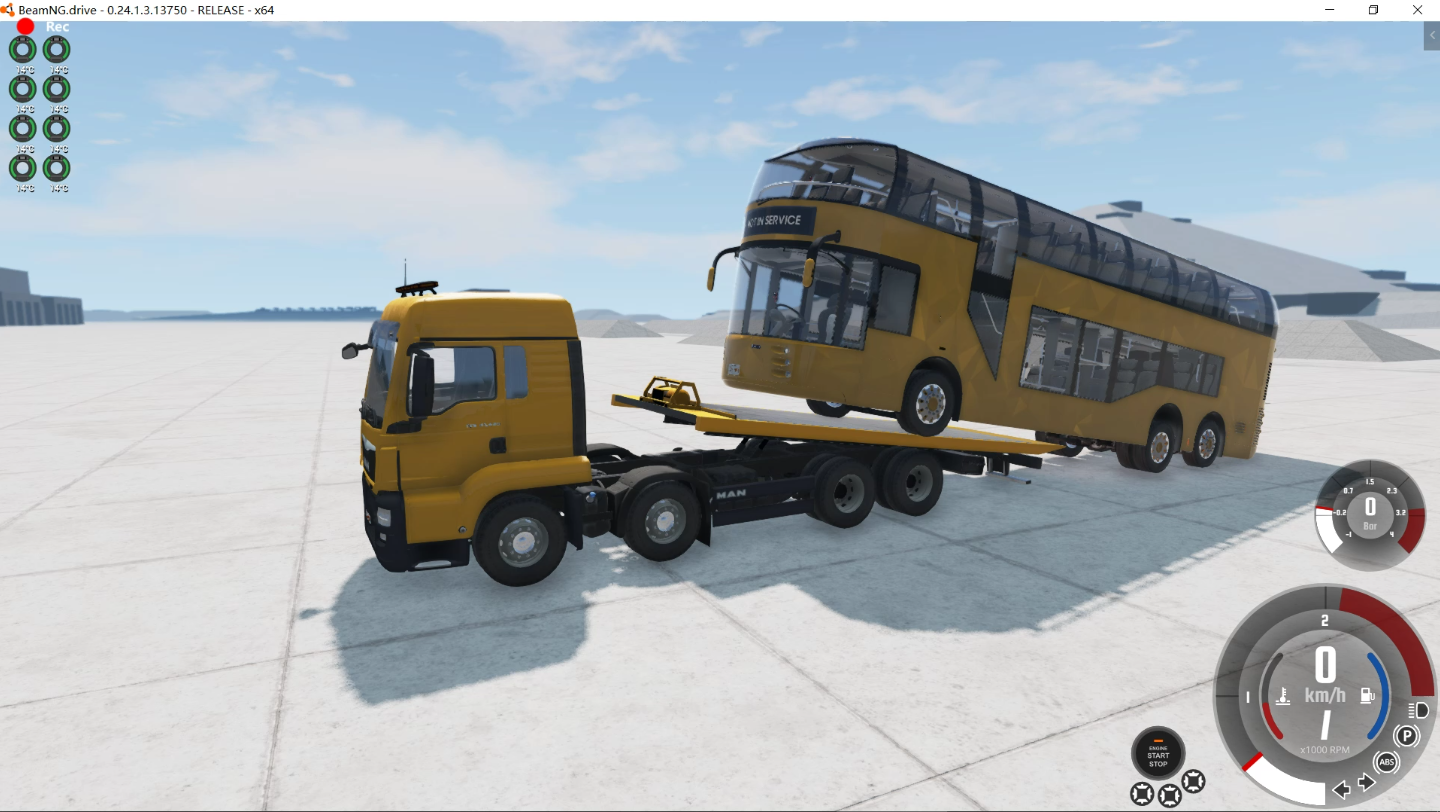 beamng 前四后八man尝试拖双层巴士