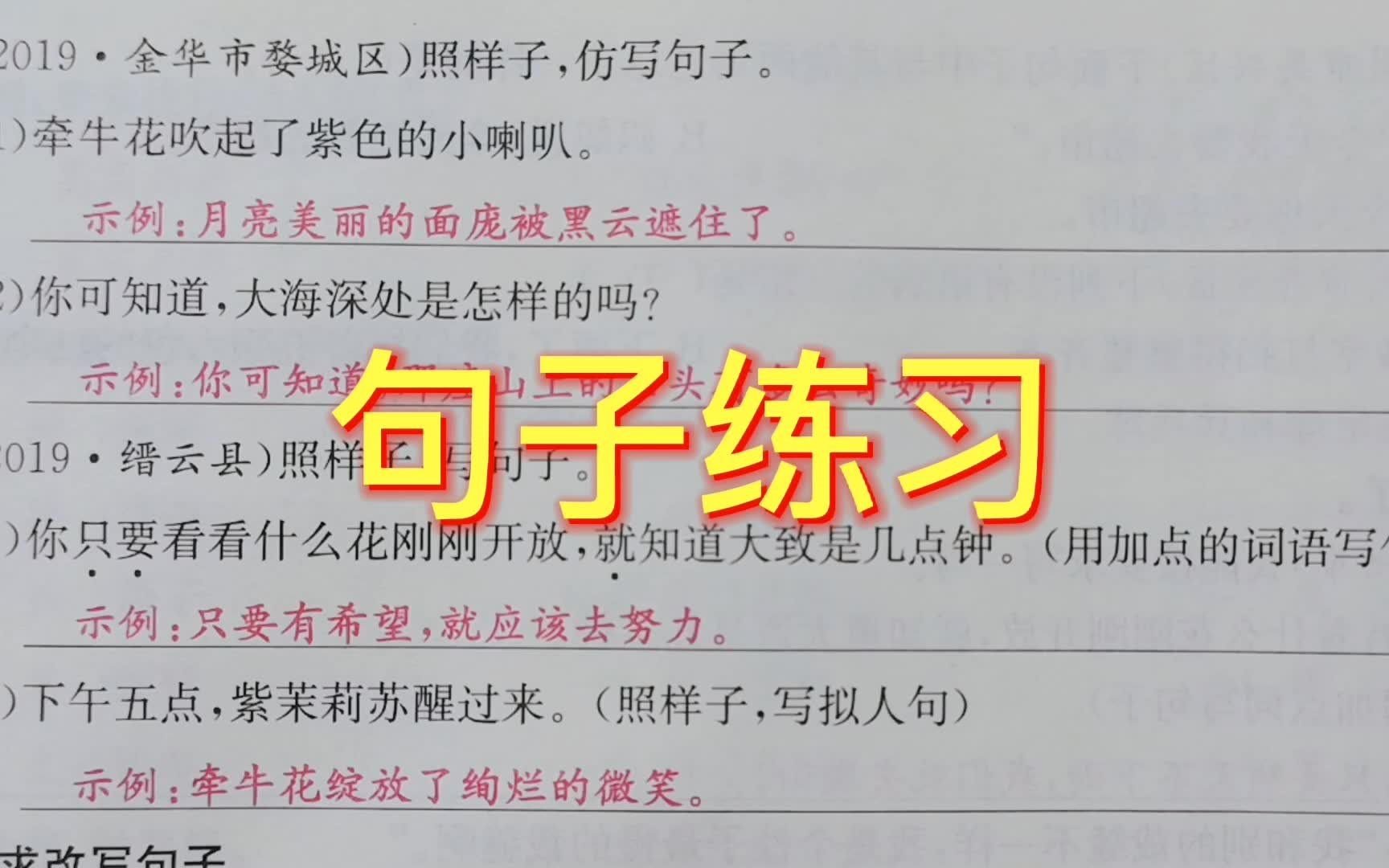 [图]考试卷上的句子练习，牵牛花吹起了紫色的小喇叭，请仿照写一写