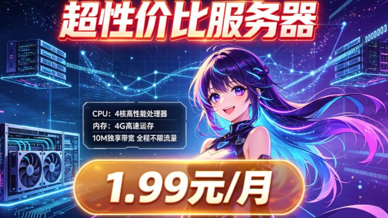 【不限流量】超性价比服务器4核4G10M带宽不限流,1.99/月,货量不多