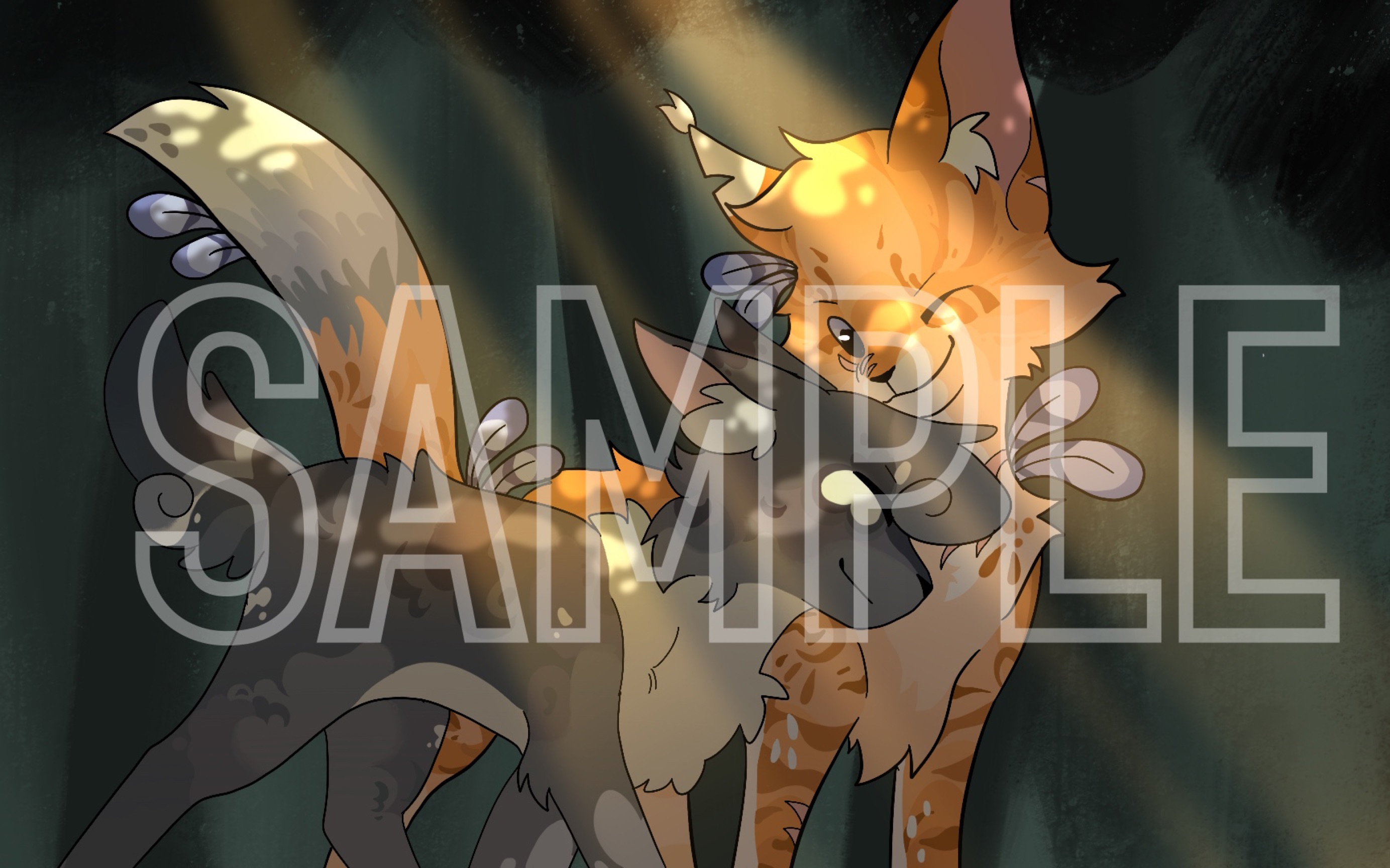 【猫武士oc/速绘】两张稿的绘画过程(别盗!