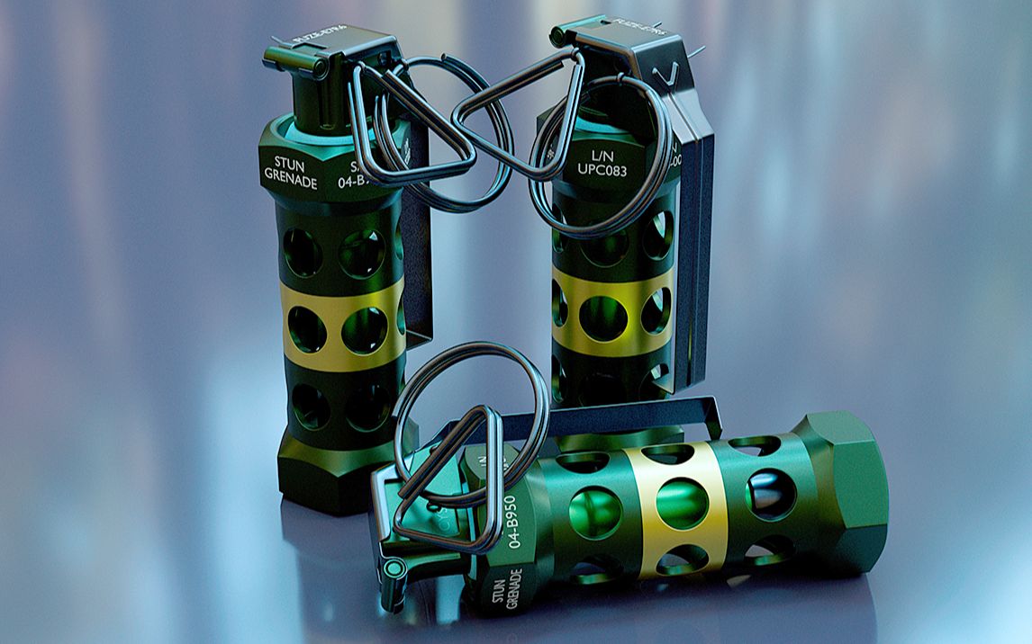 【3dmax】次世代硬表面"手雷"高模建模,3dmax模型 uv 材质全流程