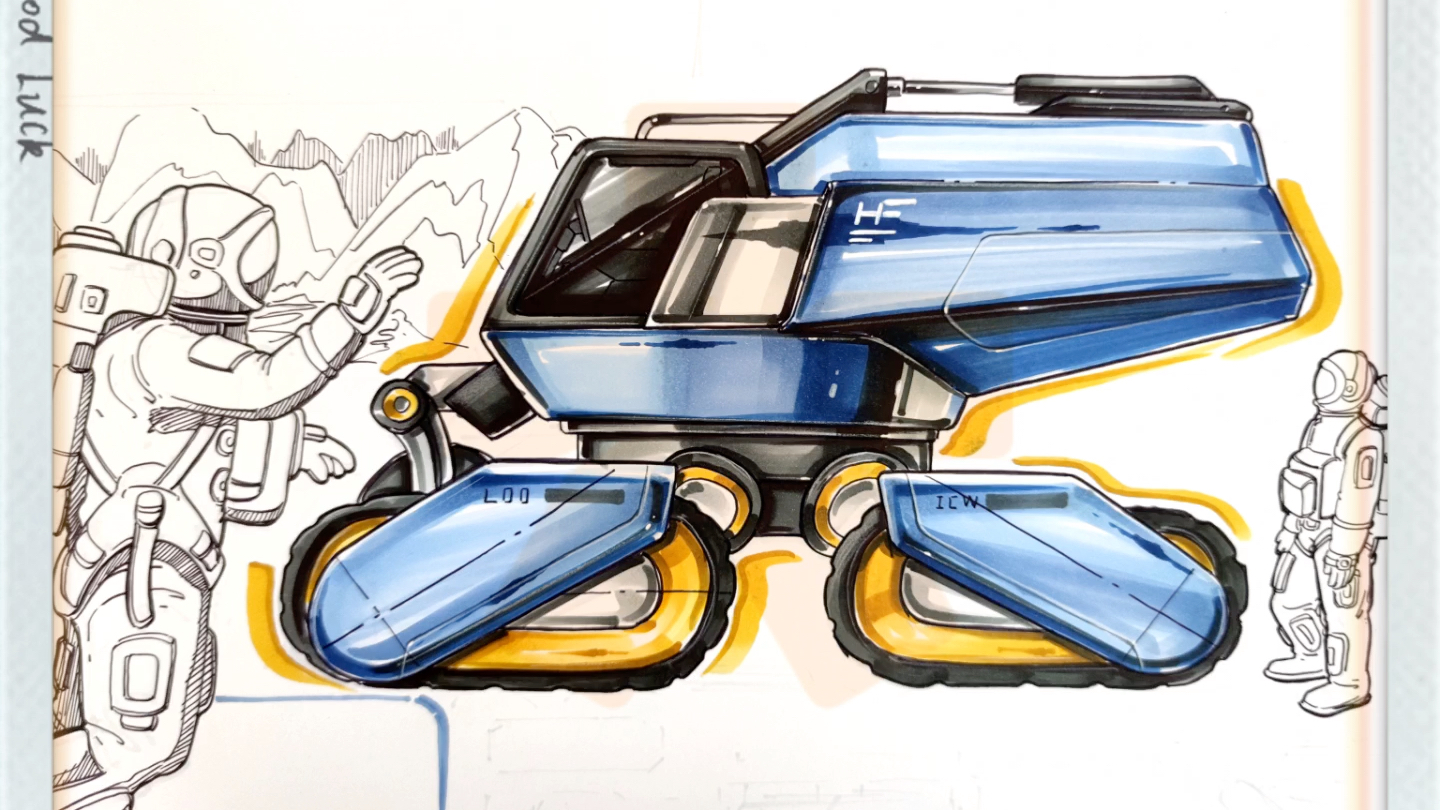 工业设计手绘|火星运输车产品设计01 #工业设计考研快题 #工业设计