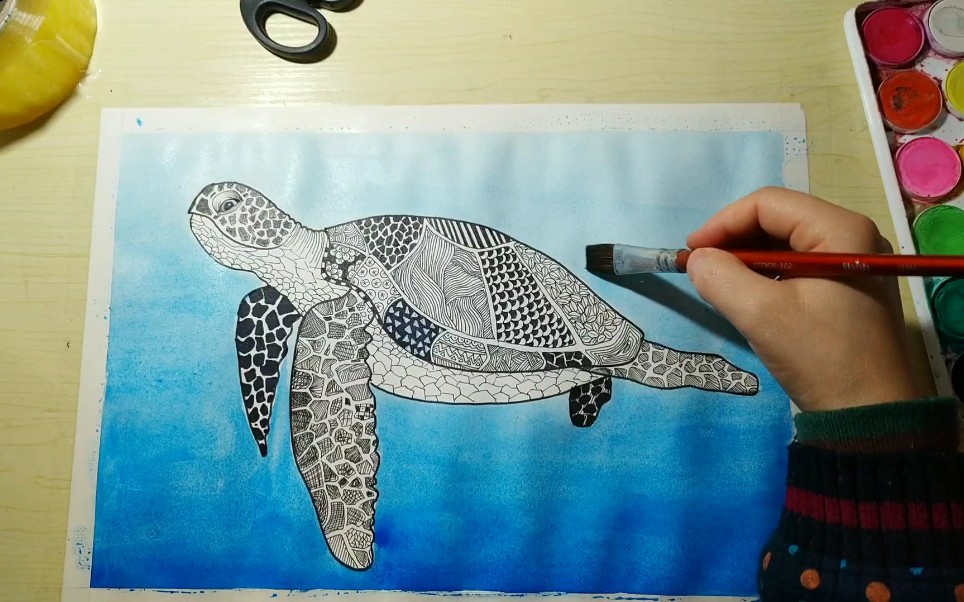 线描创意海龟线描画