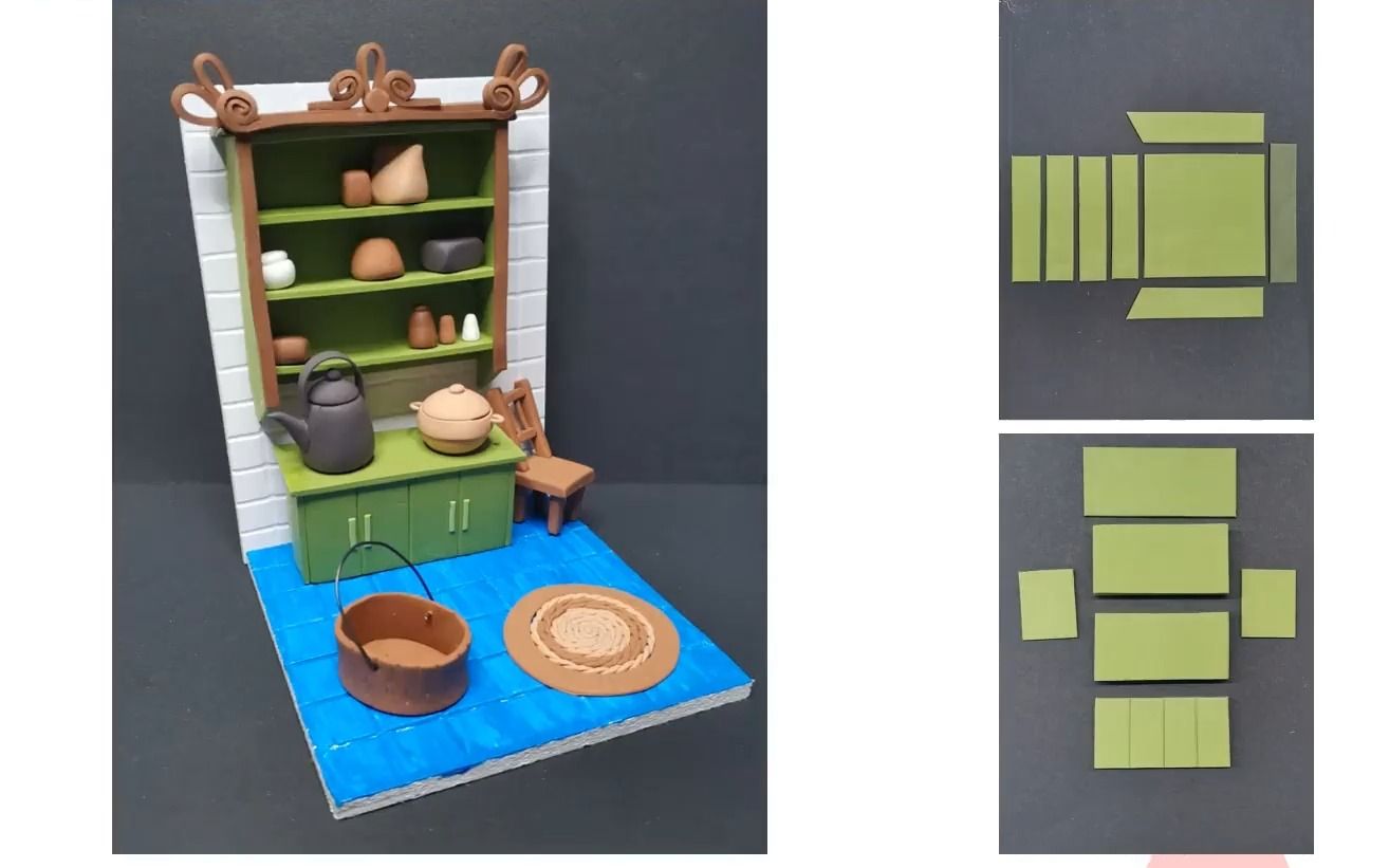 粘土微缩场景厨房(橱柜)高阶课精细讲解粘土家具制作过程(自费购买程