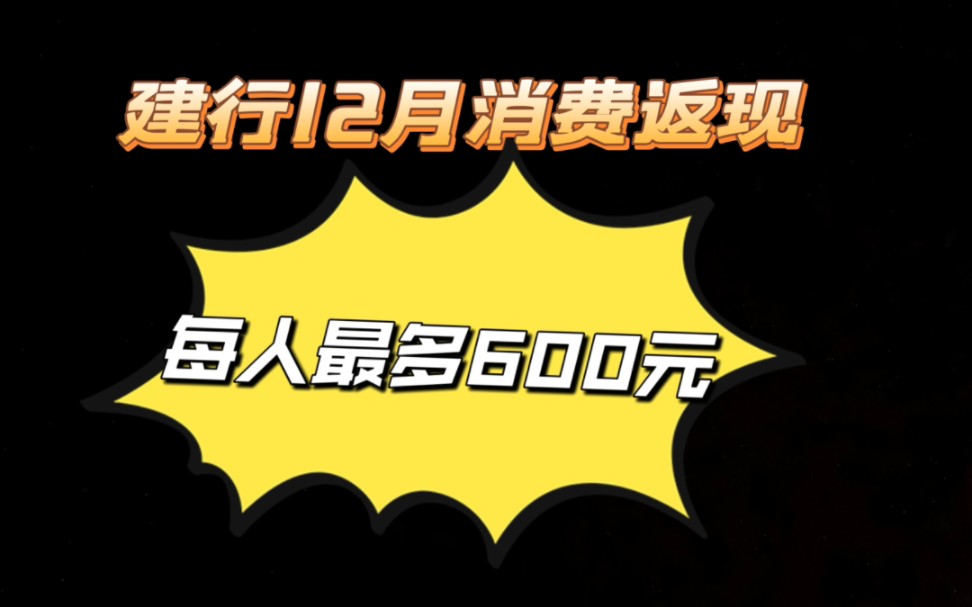 建行12月消费返现,每人最多600元.哔哩哔哩bilibili