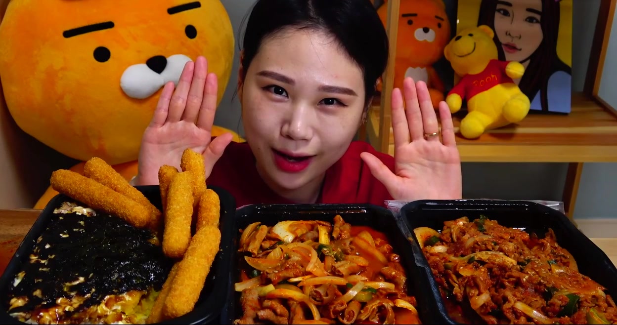 韩国卡妹吃播 金枪鱼蛋黄酱拌饭 芝士条 辣炒大肠 辣炒脆骨 0806吃播