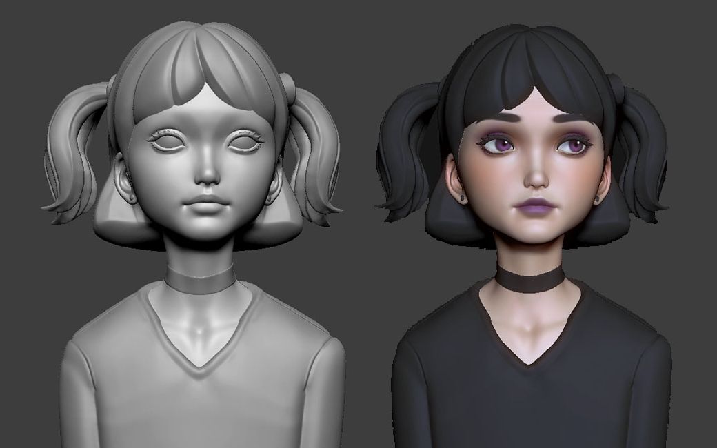 【zbrush建模教程】零基礎同學學習的簡單女孩子人物建模模型案例教學