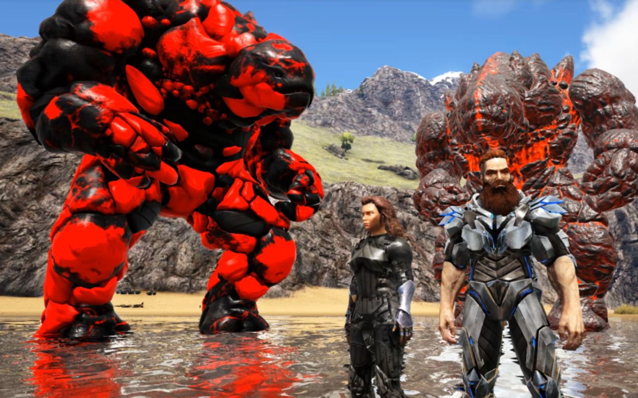 方舟生存进化:vs系列火焰神拳石头人挑战岩浆石头人