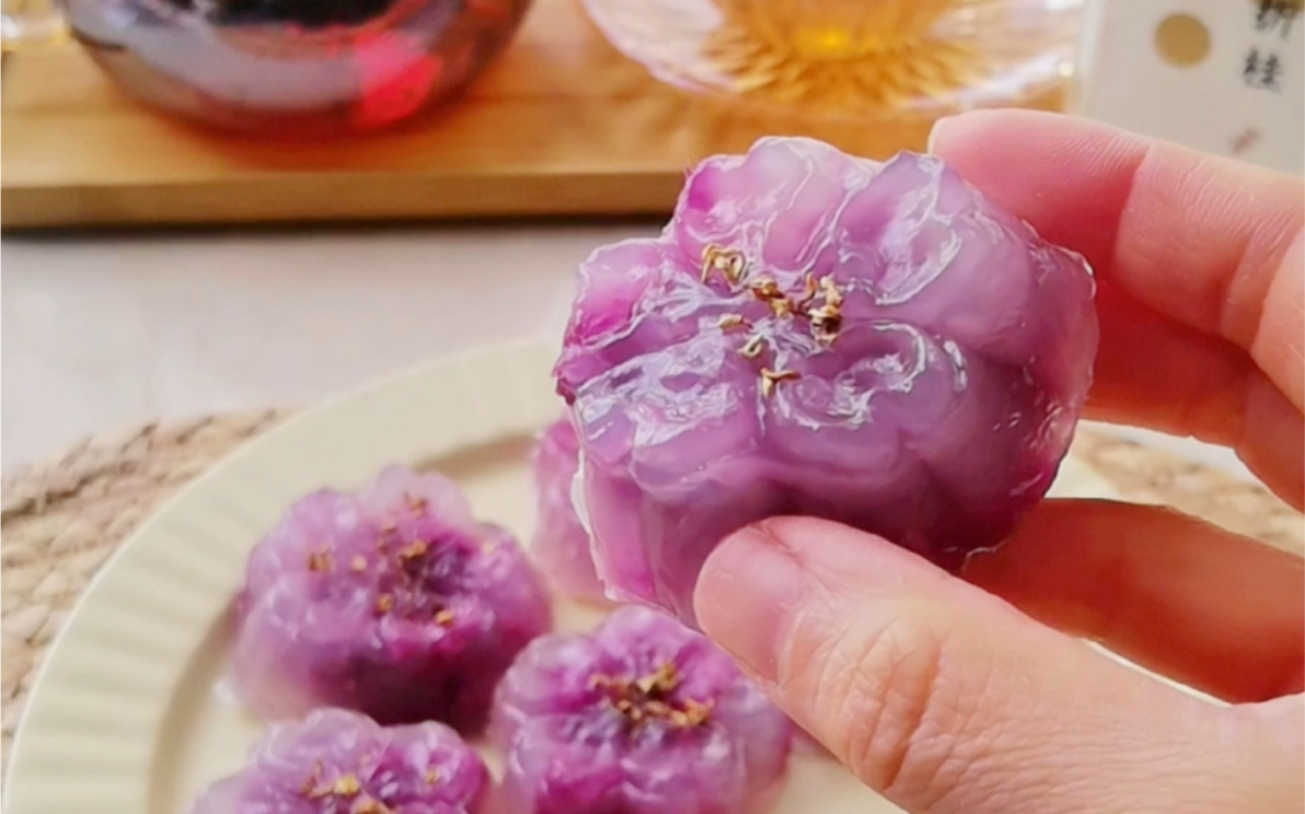 78紫薯桂花水晶糕,低脂低卡又美味!入冬后的养生糕点