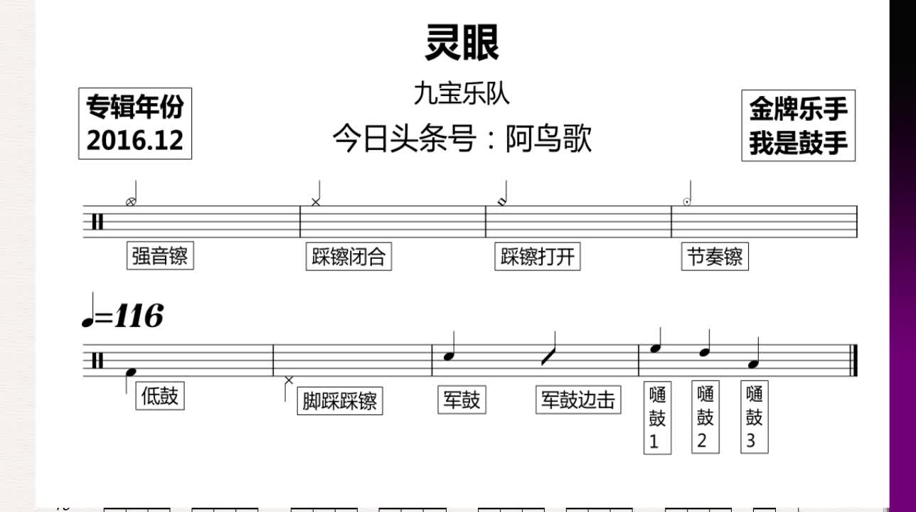 【金牌乐手】九宝乐队 - 灵眼 动态鼓谱_哔哩哔哩_bilibili