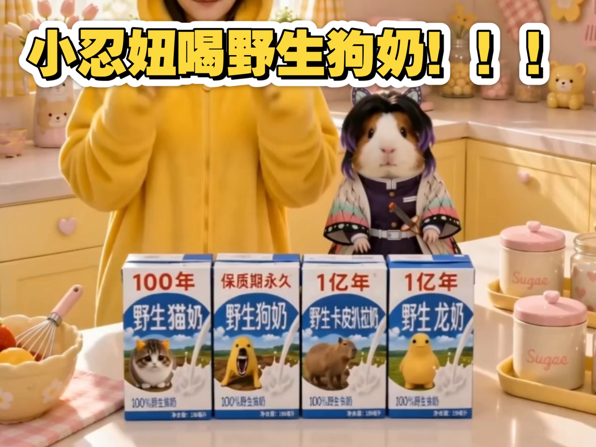 今天和小忍妞挑战喝野生狗奶、野生猫奶、野生卡皮巴拉奶和野生龙奶！！！