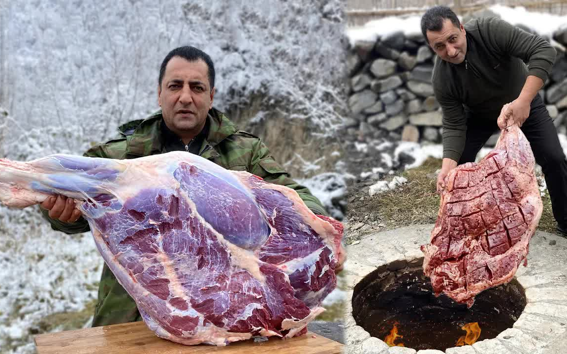 自制泥炉7小时烤巨大的牛大腿! 非常昂贵的美味!