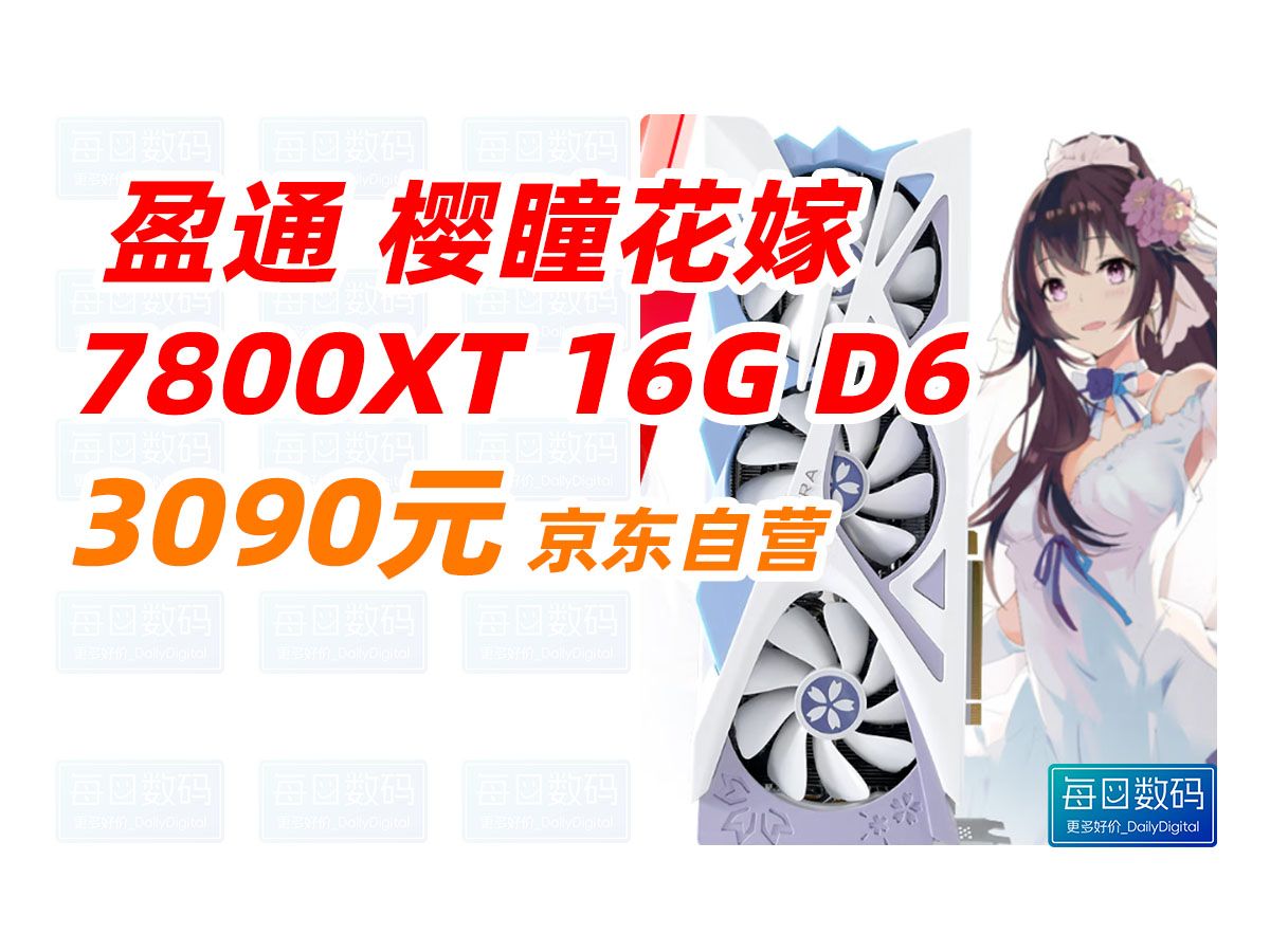 盈通(yeston)AMD RADEON RX 7800 XT 16G D6 樱瞳花嫁 游戏电竞直播视频剪辑 显卡 3090元(2024年11月11日)哔哩哔哩bilibili