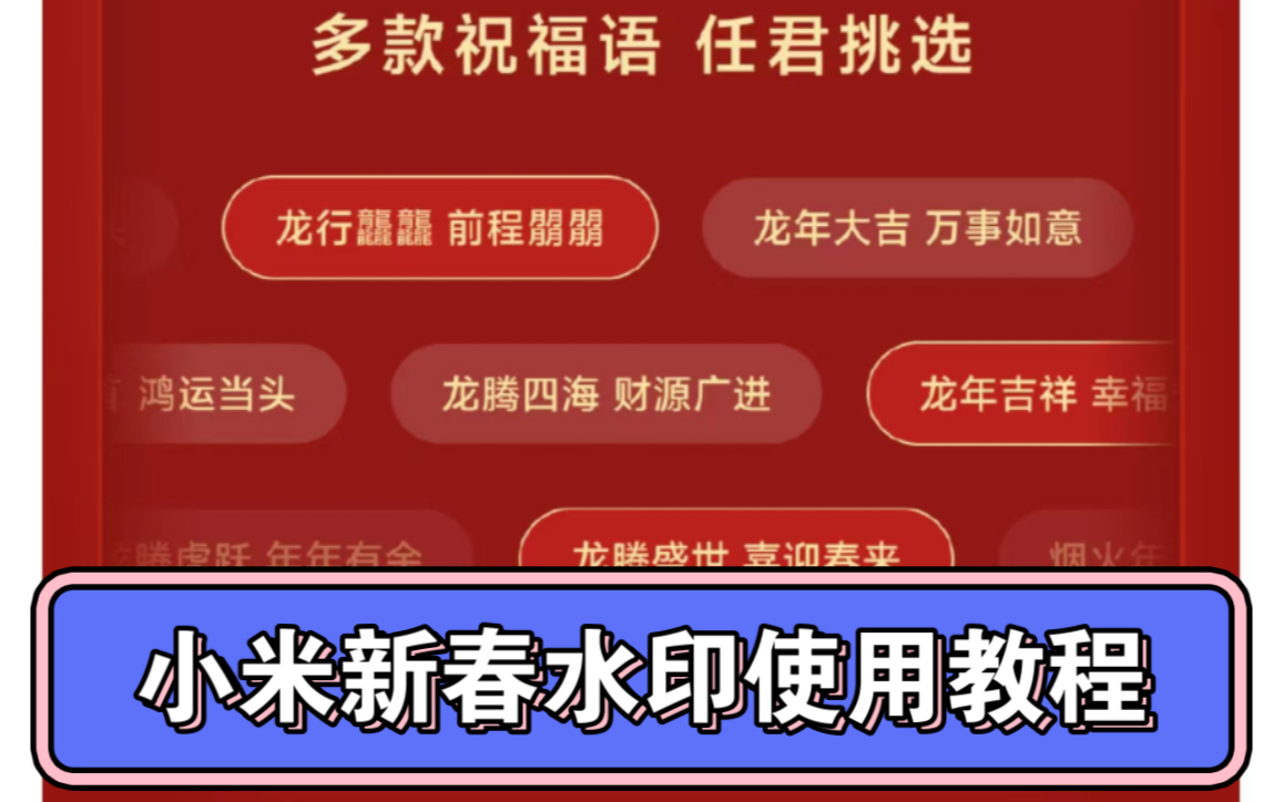 没有这个新春水印的,你们的应用商店还没有推送,现在提取给大家安装就可以使用了 #小米 #新春水印 #龙年水印哔哩哔哩bilibili