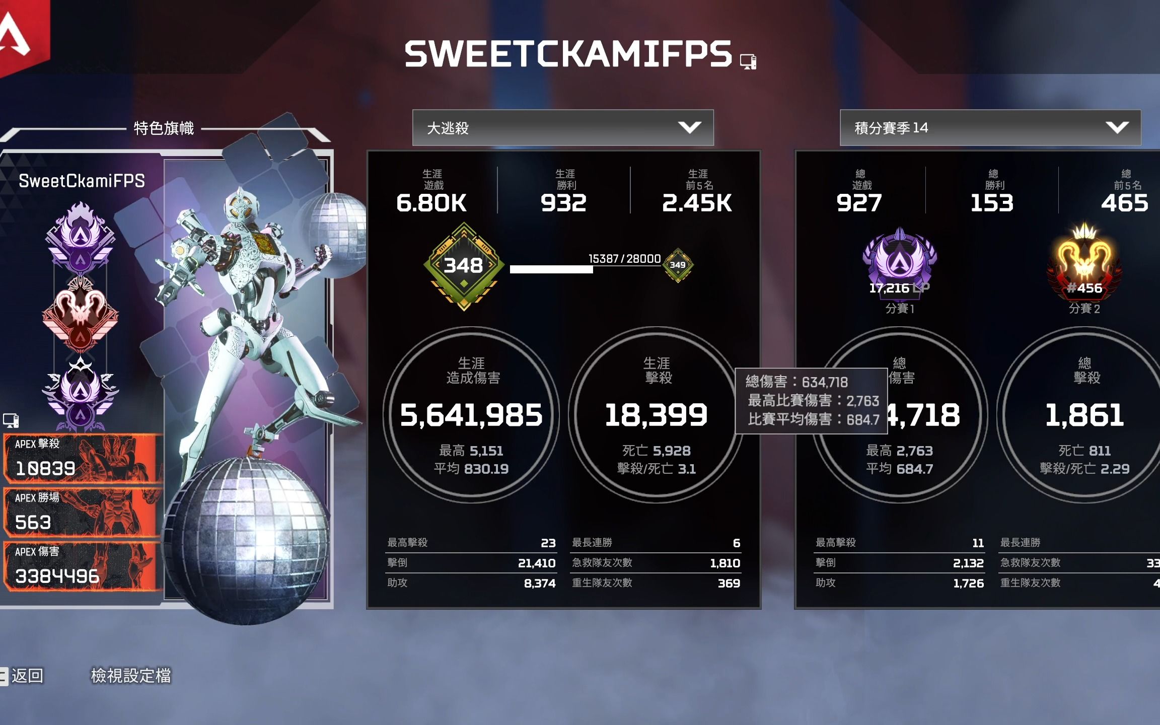 apex猎杀账号出售 14赛季静态猎杀 6传410金