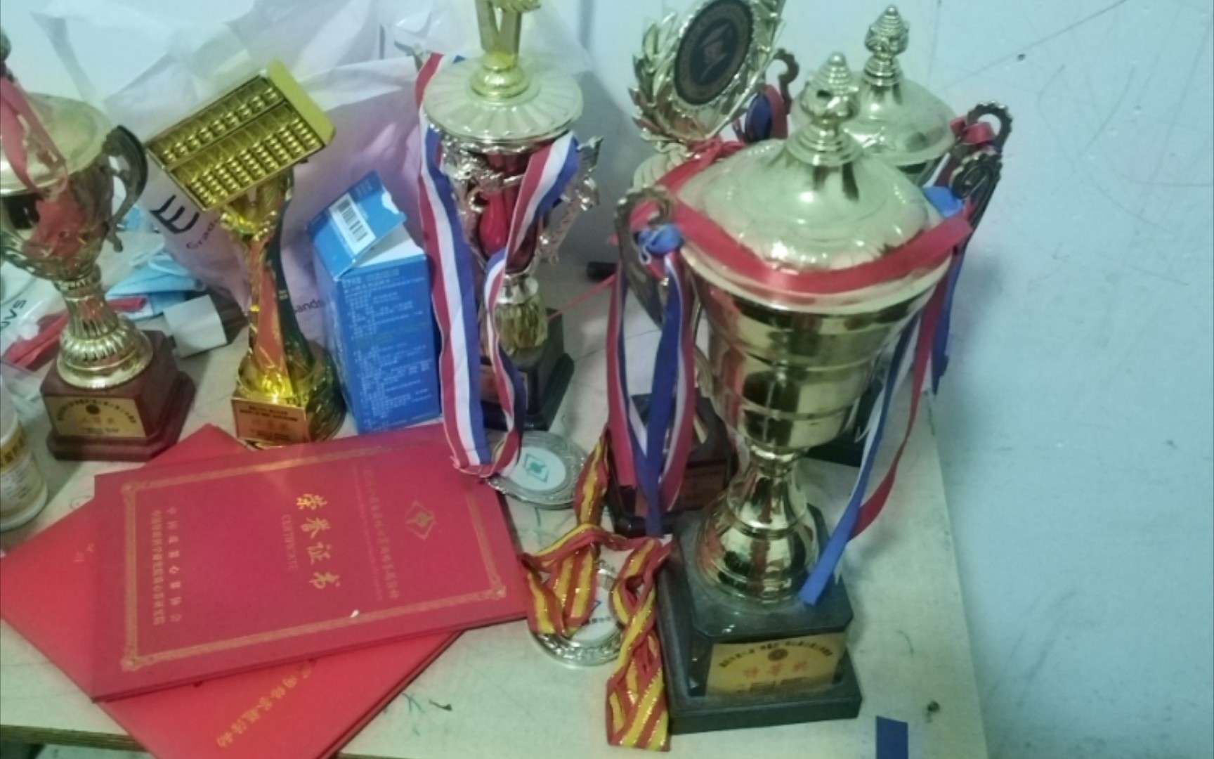 整理房间,看到小学时的珠心算比赛奖杯