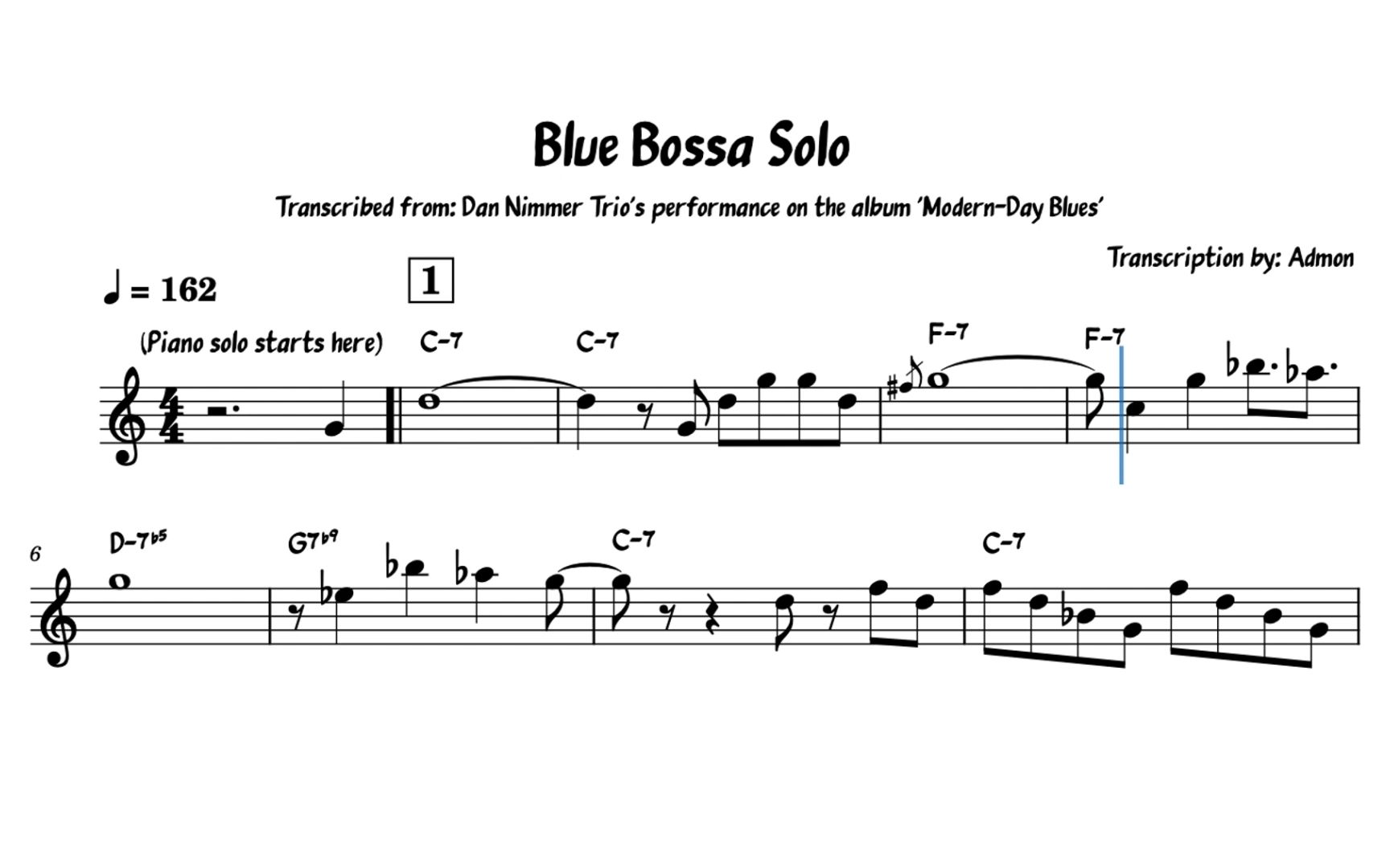 [图]爵士钢琴《Blue Bossa》Dan Nimmer Trio 版本 Solo 扒谱