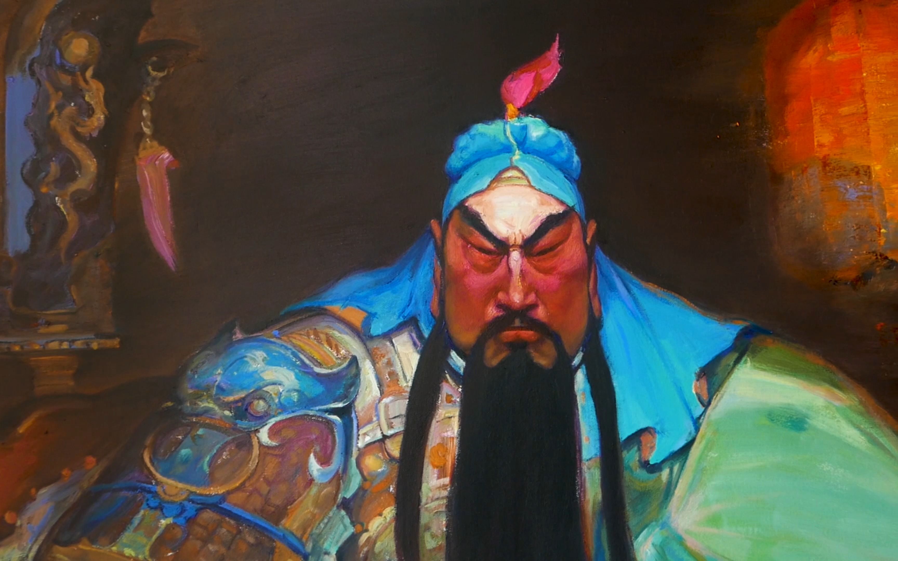 关圣神威剑戟丛中久鏖兵非是俺藐群雄一部春秋共铭记关羽油画现代艺术