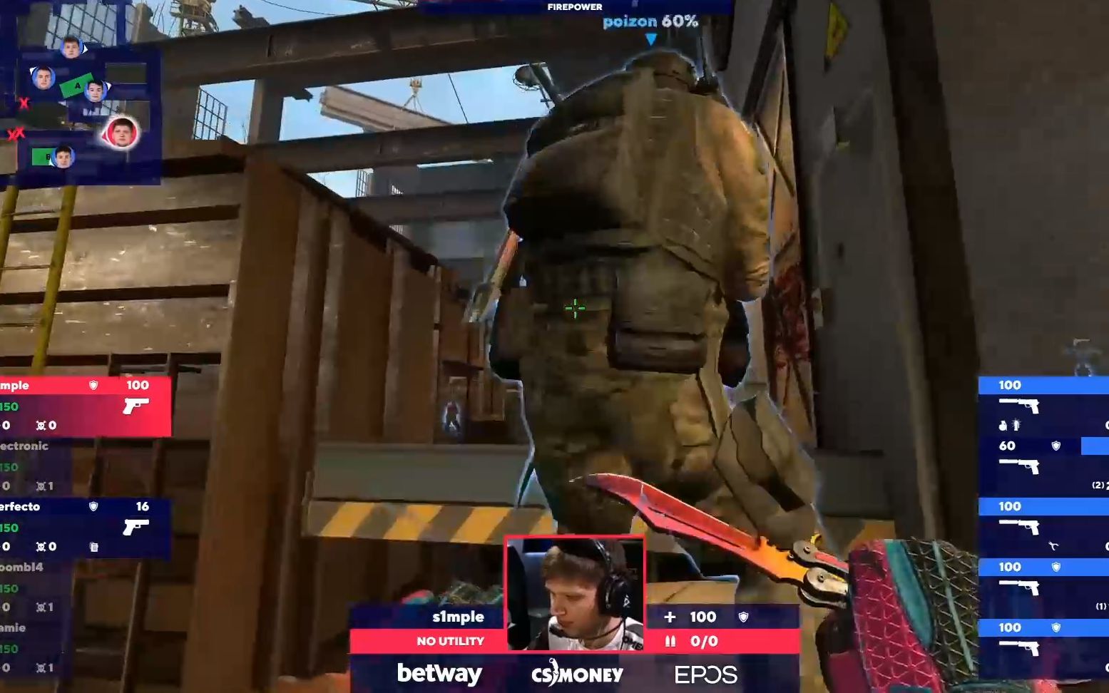 s1mple:乌克兰剑圣比赛刀人!electronic 电子哥5杀!