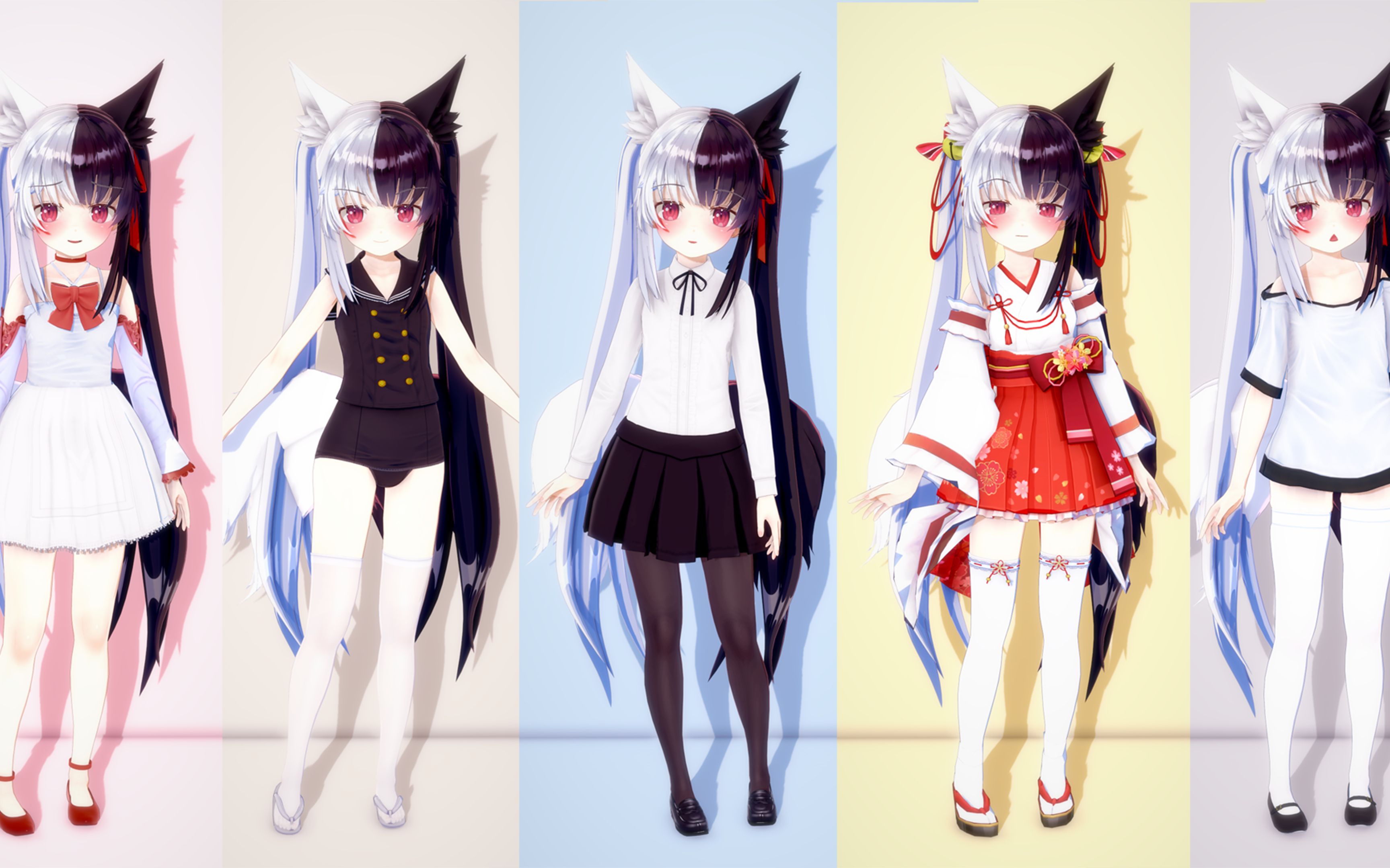 【有栖mana/模型展示/kk工作室】可可爱爱的黑白狐~动起来~_哔哩哔哩