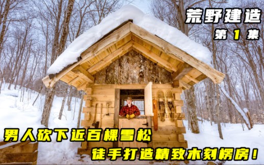 荒野建造:男人砍下近百棵雪松,徒手打造精致木刻楞房哔哩哔哩bilibili