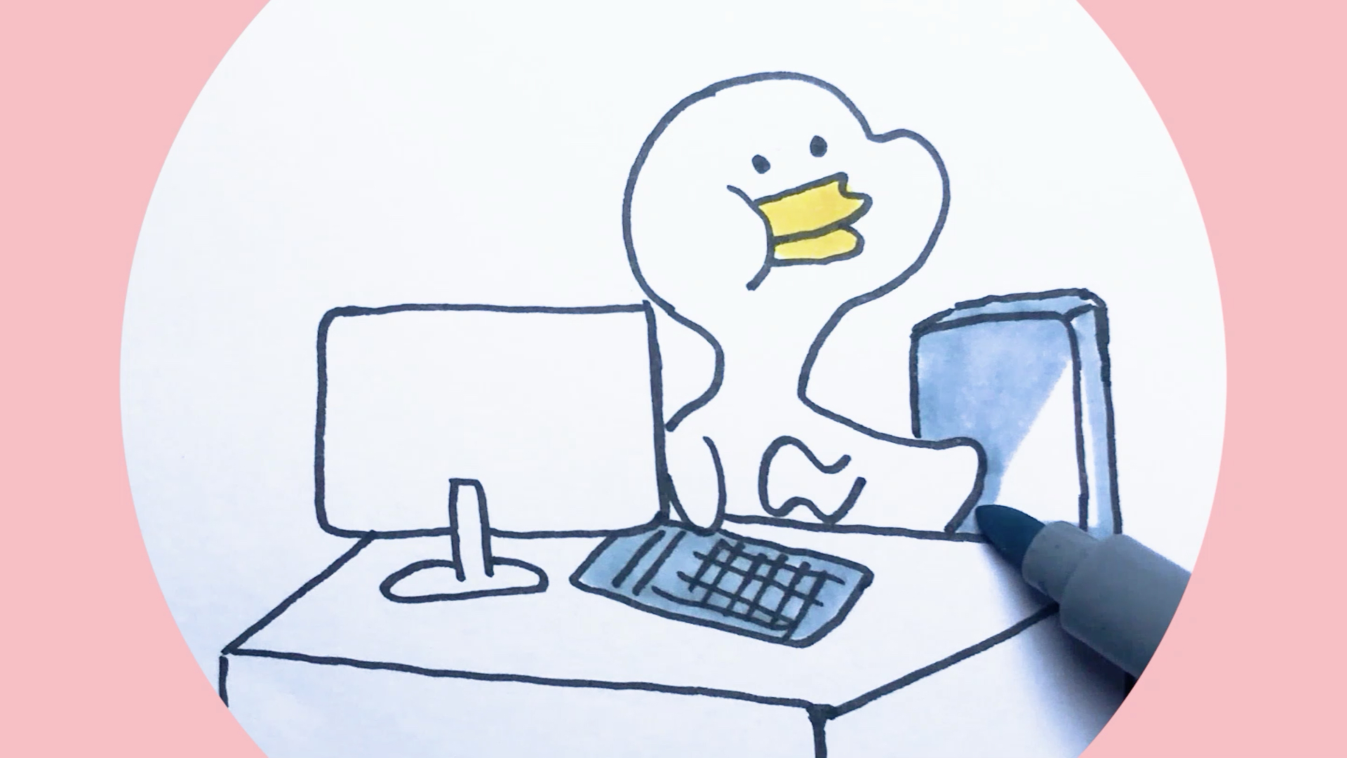 简笔画手绘 工作鸭不要三心二意_哔哩哔哩 (゜-゜)つロ 干杯~-bili