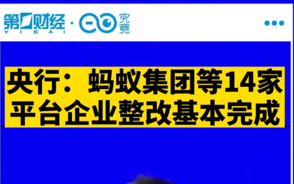 央行:蚂蚁集团等14家平台企业整改基本完成哔哩哔哩bilibili