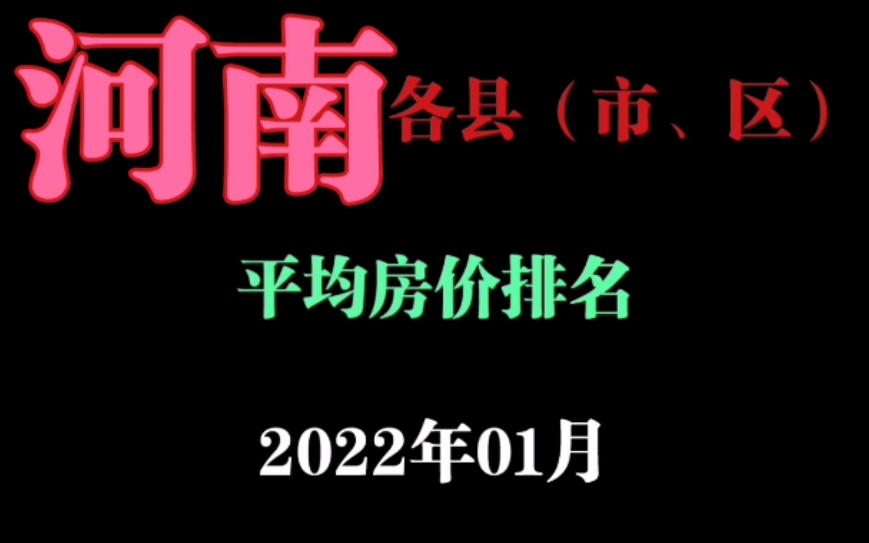 河 南 各 县(市、区) 平 均 房 价 排 名 (2022年01月)哔哩哔哩bilibili