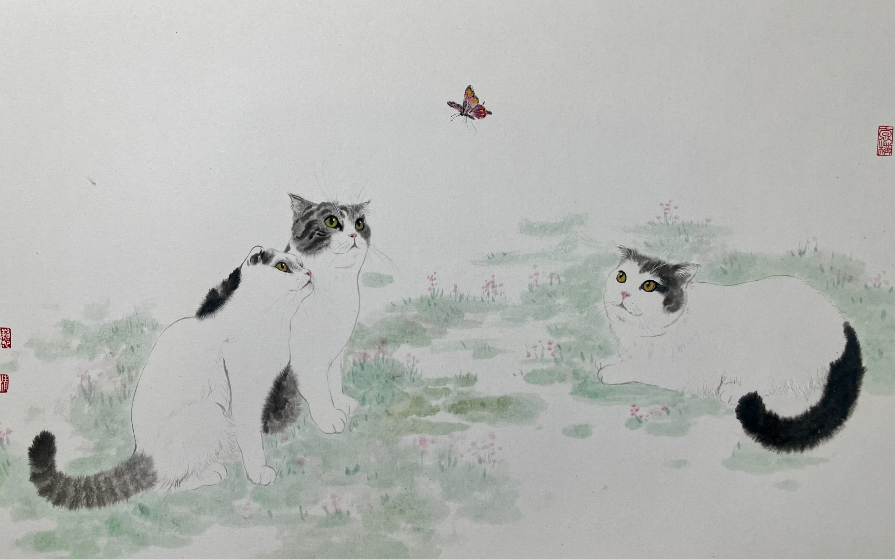 狂飙 三只猫咪 国画猫咪绘画过程