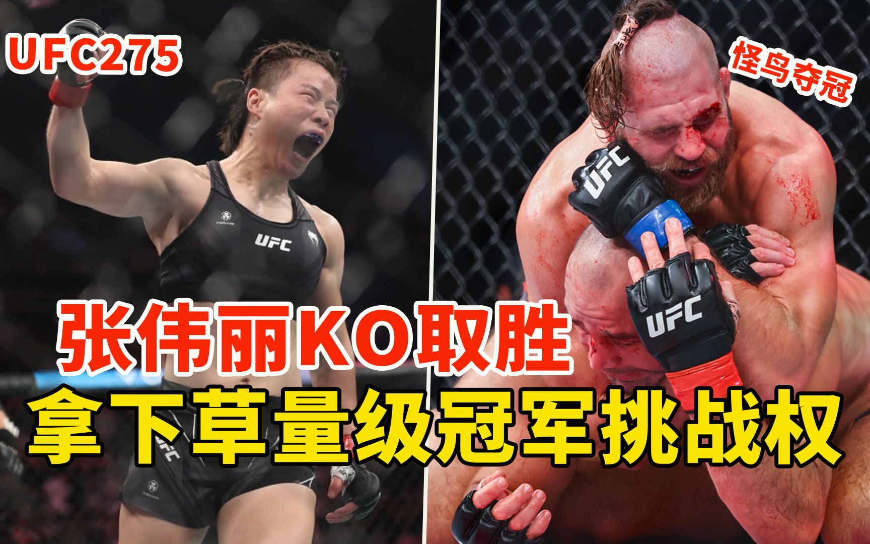 UFC275:张伟丽KO乔安娜,王者归来拿下冠军挑战权!“怪鸟”夺得轻重量级冠军哔哩哔哩bilibili